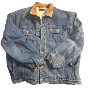 Vintage 80/90s High Noon Men's Sherpa Lined Denim Trucker Jacket Corduroy Collar